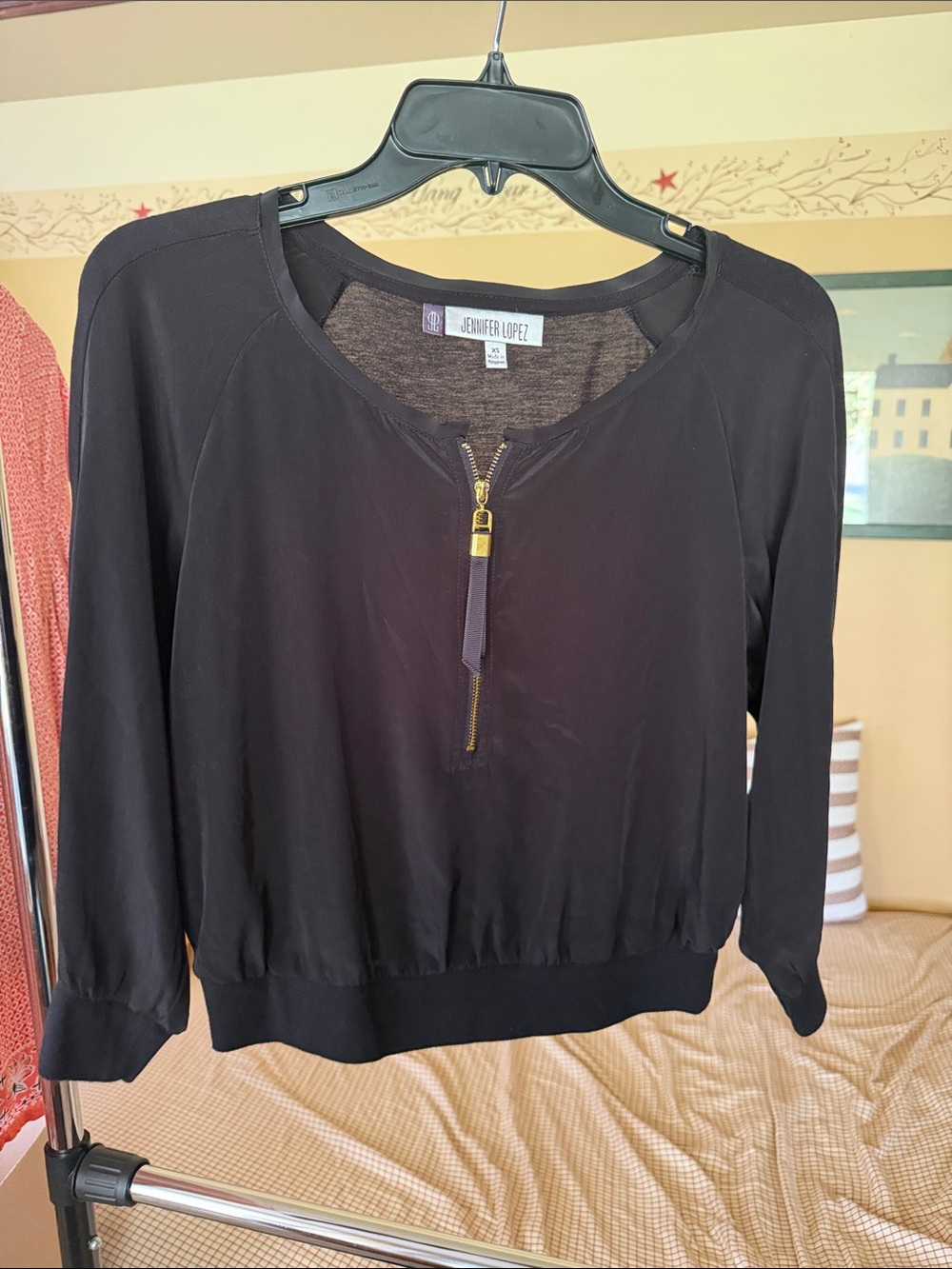 Jennifer Lopez Black Half-Zip Pullover